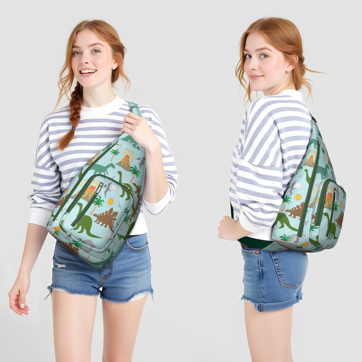 Funny Dinosaur Shoulder Bag&nbsp;- Whimsical Dino Graphic Sling Backpack (Organized Storage, Lightweight)