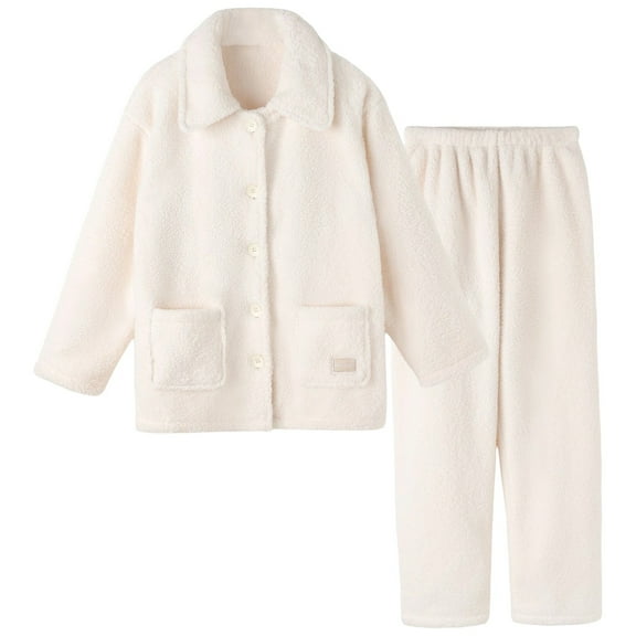 Womens Flannel Pajamas Sets Fleece Pajama Womens Loungewear Long Sleeve Button Down Pajama 2 Piece Fluffy Pajama Pants Warm Womens Winter Pajamas Womens Lounge Set