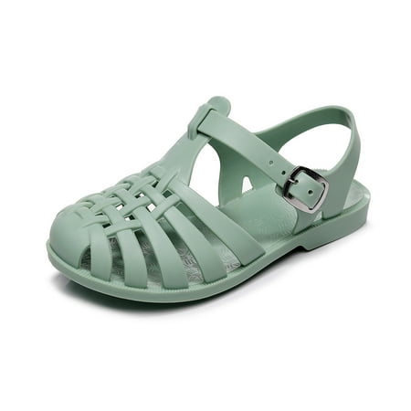 Toddler Girls Jelly Sandals Soft Rubber Sole Closed Toe Beach Summer Shoes Children Sandals Girls Boys Soft Princess Shoes Candy Jelly Beach Roman Slippers Green 3-4 Years