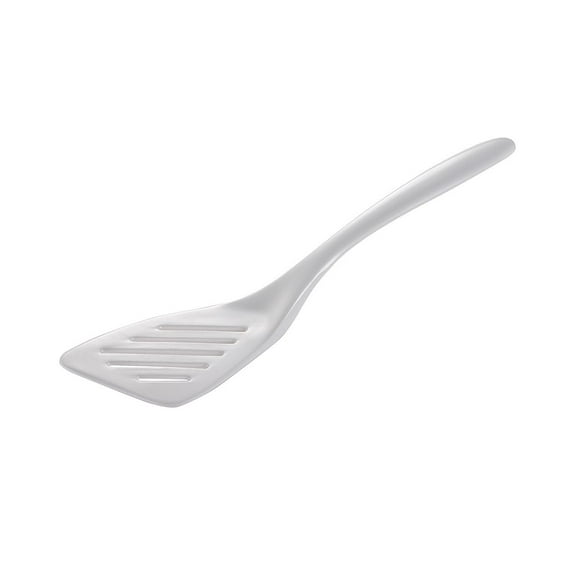 Hutzler 7.25 Inch Mini Melamine Angled Slotted Turner Spatula - White