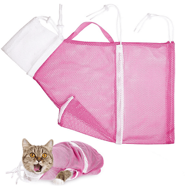Bolsa de red de ducha para gatos, bolsa de baño, bolsa de sujeción multifuncional, evita mordeduras y arañazos para el baño.