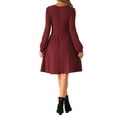 thumbnail image 3 of INSPIRE CHIC Sweater Dress for Women's Scoop Neck Pockets Stretchy Puff Long Sleeve Knit Dresses Wine L, 3 of 4