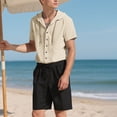 thumbnail image 6 of Timoontee Men's Lightweight Summer Cotton Linen Sets Loose Beach Vacation Sets Short Sleeve Button Down Hoodies with Drawstring Shorts Casual Tracksuits Khaki XL, 6 of 9