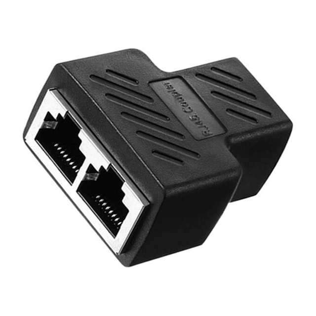 bedienty Network Cable Splitter Converter 1-in-2-out Ethernet Adaptor Desktop PC Black 1Set