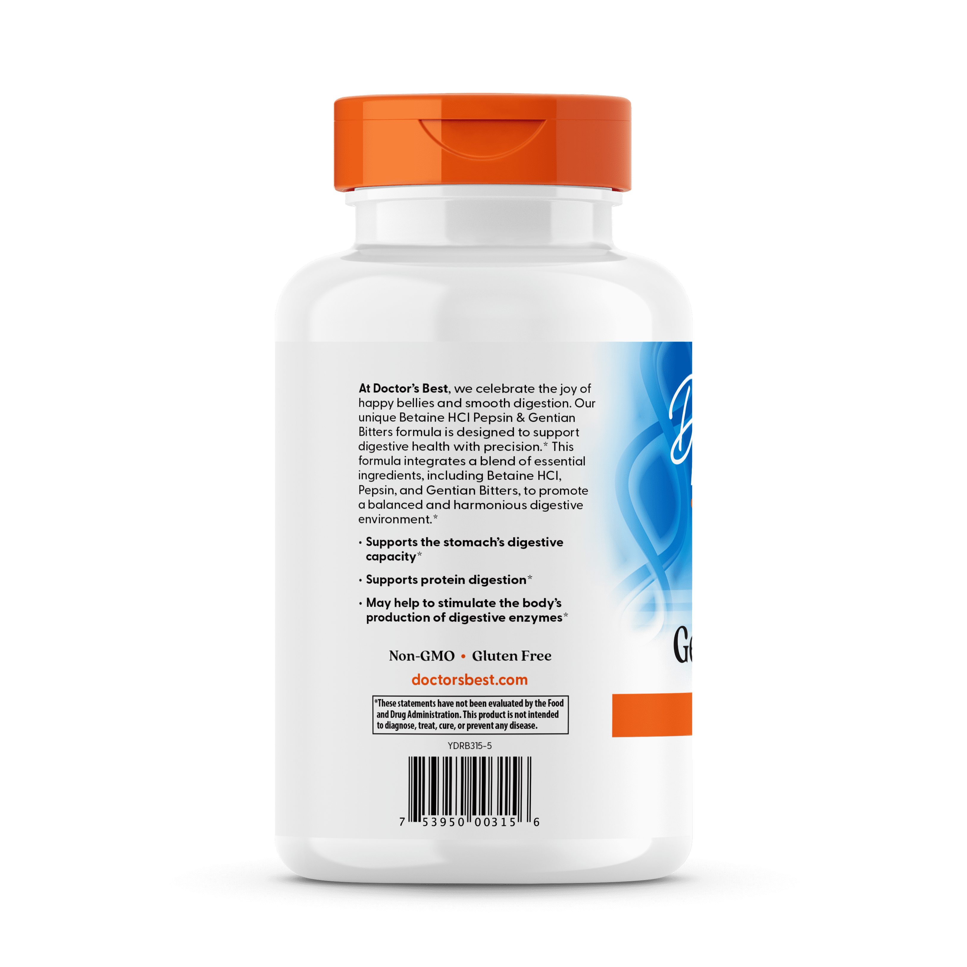 Doctor's Best Betaine HCI Pepsin and Gentian Bitters, Non-GMO, Gluten Free, Digestion Support, 360 Caps