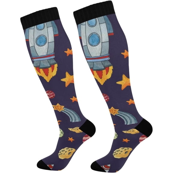 GZHJMY Space Compression Socks, Women Men Long Stocking (20-30mmHg), Travel Knee High Stockings for Athletic Sports,Running,Cycling,Nursing