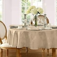 thumbnail image 3 of Newbridge Gold Beige Damask Barcelona Scroll 90 inch Round Fabric Holiday Dining Tablecloth, 3 of 4