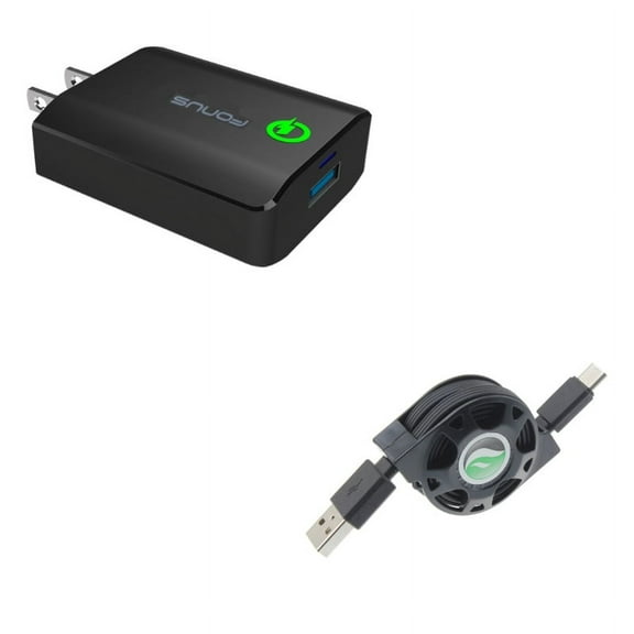 USB Port Fast 18W Home Charger w Type-C Retractable USB Cable J9G for Samsung Galaxy Tab S5e 10.5 S4 10.5 Note 10 Plus A 10.1 (2019) Fold A20 A10e - Sony Xperia 5 10 Plus 1