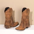 thumbnail image 4 of B91xZ Bottes de Combat pour Femmes Mode Talon Bas Fermeture Éclair Mi-Mollet Chaussures, Marron 7, 4 of 5