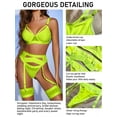 thumbnail image 5 of Popiv Sexy Lingerie Set for Women 4 Piece Bra and Panty Set with Garter Belt Strappy Lingerie Set with Thigh Cuffs，Ngreen，S-L, 5 of 6