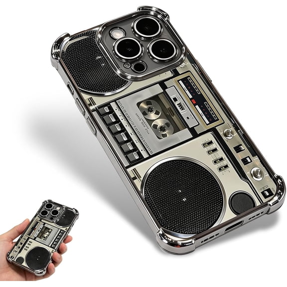 Retro Boombox Cassette Player Pattern Phone Case, Retro Boombox Phone Case, Vintage Cassette Tape Design for iPhone 17/16/15/14/13 Pro Max (for iPhone 14 Pro Max)