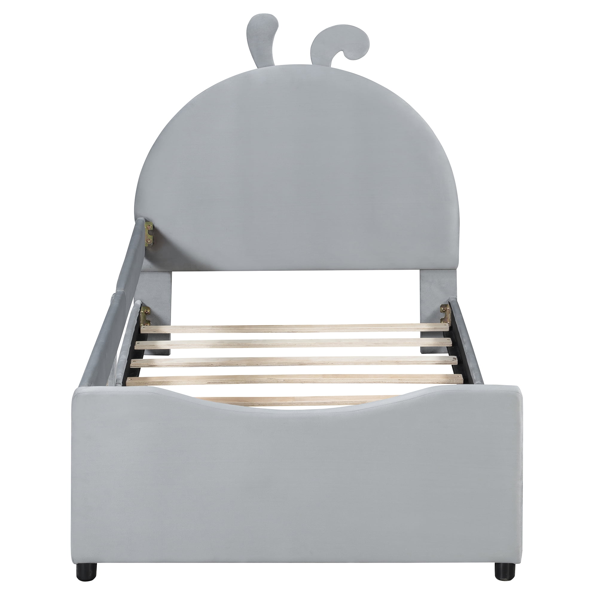 Aukfa Twin Size Upholstered Bed with Rabbit Ear Headboard, Daybed Frame for Kids Bedroom, Gray