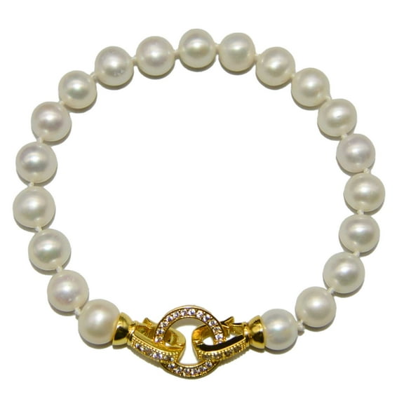 Natural White Freshwater Pearl Bracelet 8-8.5mm 7.5inches White Bracelet Jewelry for Women and Girls