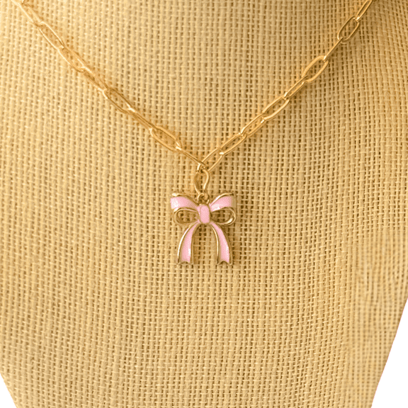 Pink Bow Statement Necklace pink/gold