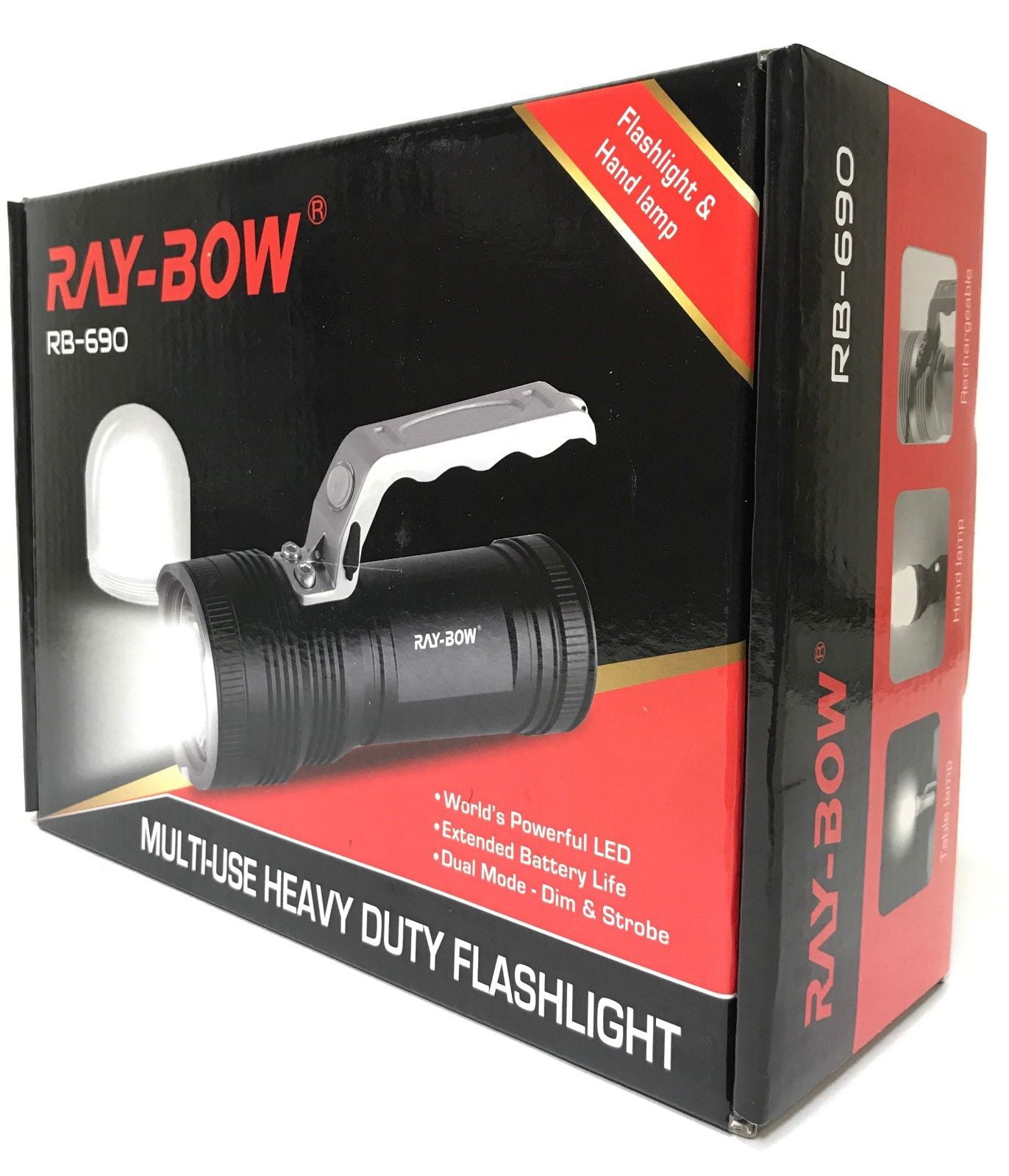 Ray-Bow Heavy Duty Aluminium LED Flashlight Hand Lamp Rechargeable Spotlight 