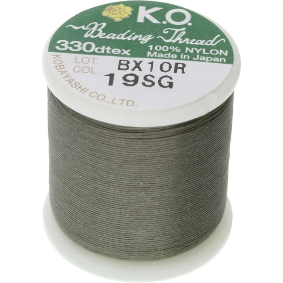 The Beadsmith KO Nylon Beading Thread, Smoke Green Color, Japanese Pre-Waxed 100% Nylon,330TEX, Tangle Resistant Knotting Cords, 50m /55 ydsSpool, Use for Seed Bead Projects, Loom Work & Bead Weaving