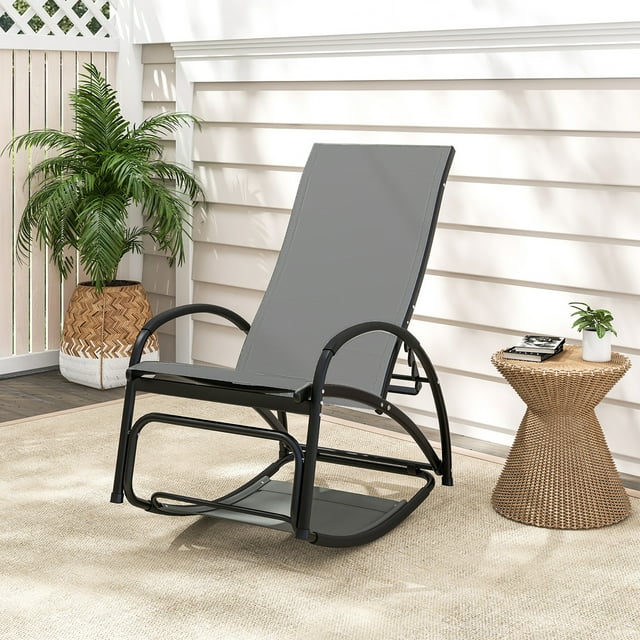 Gymax Chaise Berçante d'Extérieur 2-en-1 avec Dossier Réglable à 4 Positions, Accoudoirs Courbés, Gris
