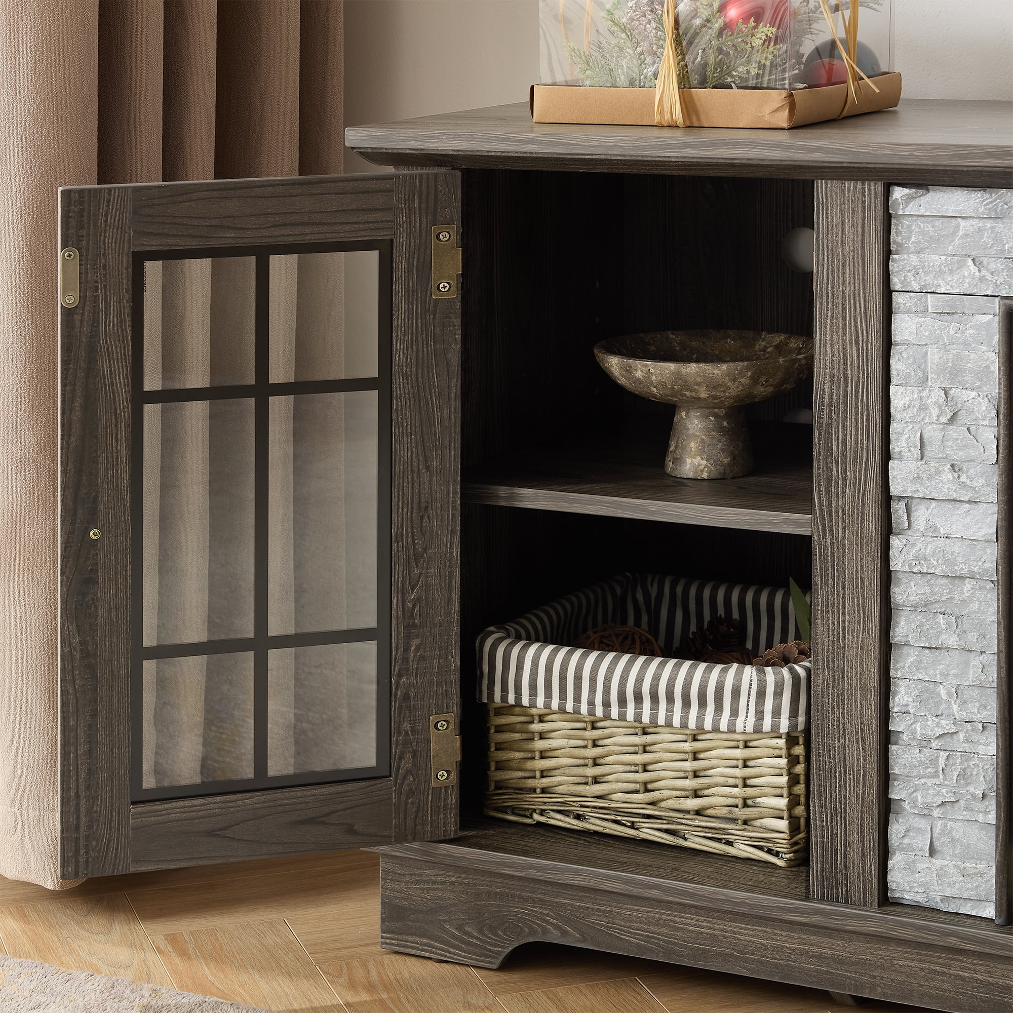 HIUU Farmhouse Gray TV Stands for Living Room,Faux Stone Media Console,Large Entertainment Center with Storage,Entertainment Stand,TV Consoles for Living Room