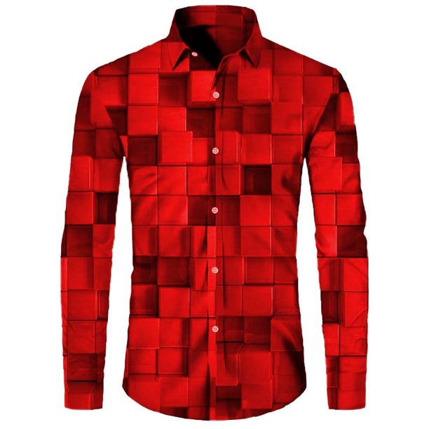 Camisa de hombre serie de colores rojo amarillo gris patrón botón solapa tendencia de moda suave y cómoda otoño nuevo estilo