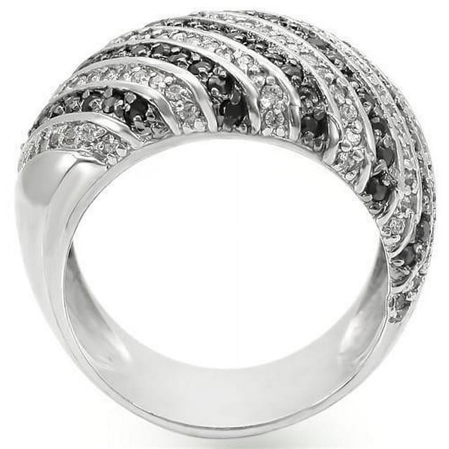 Rhodium + Ruthenium Brass Ring with AAA Grade CZ in Jet for Women Jet Stone Color Style 0W351 Size 6