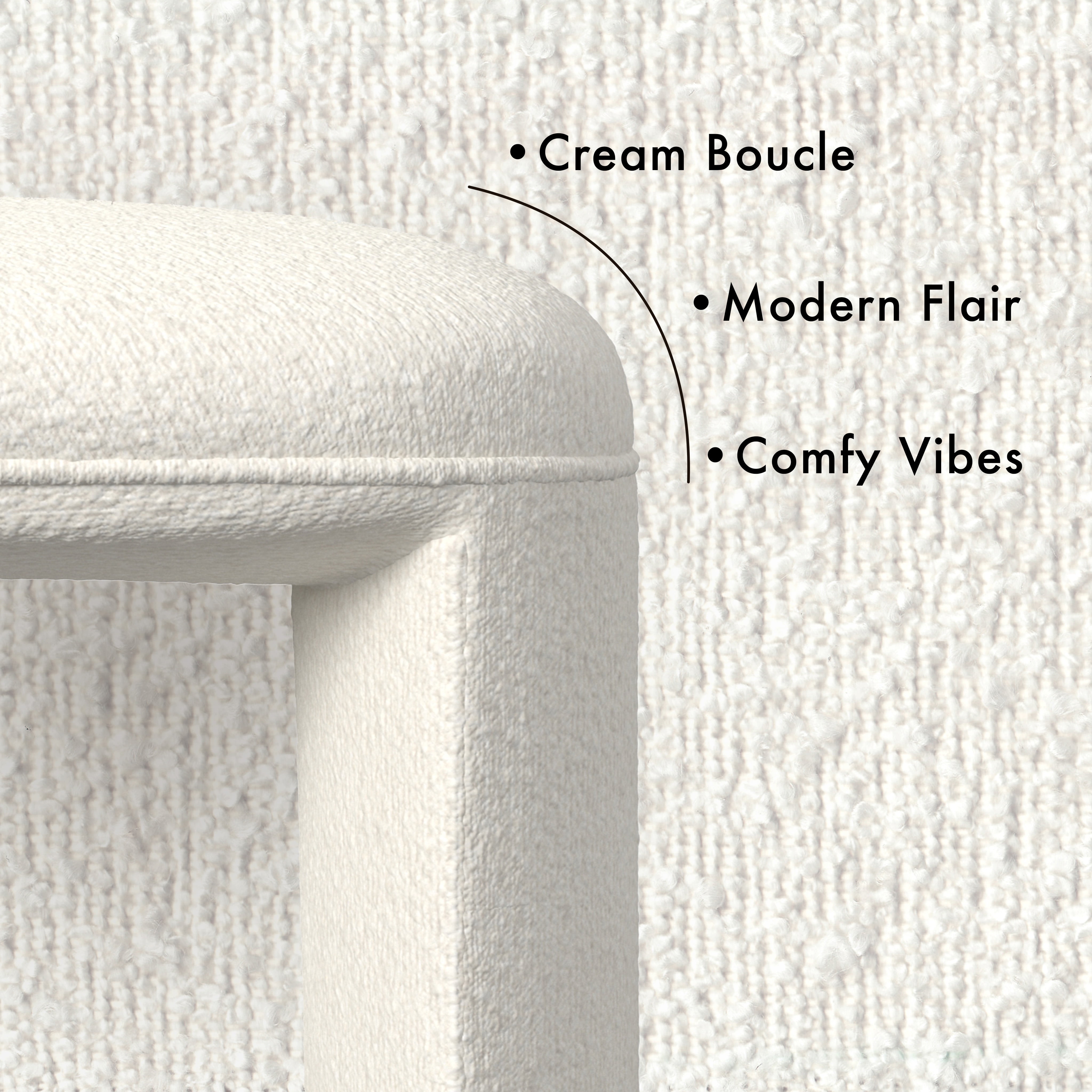 HomePop Quinn Upholstered Ottoman, Cream Boucle