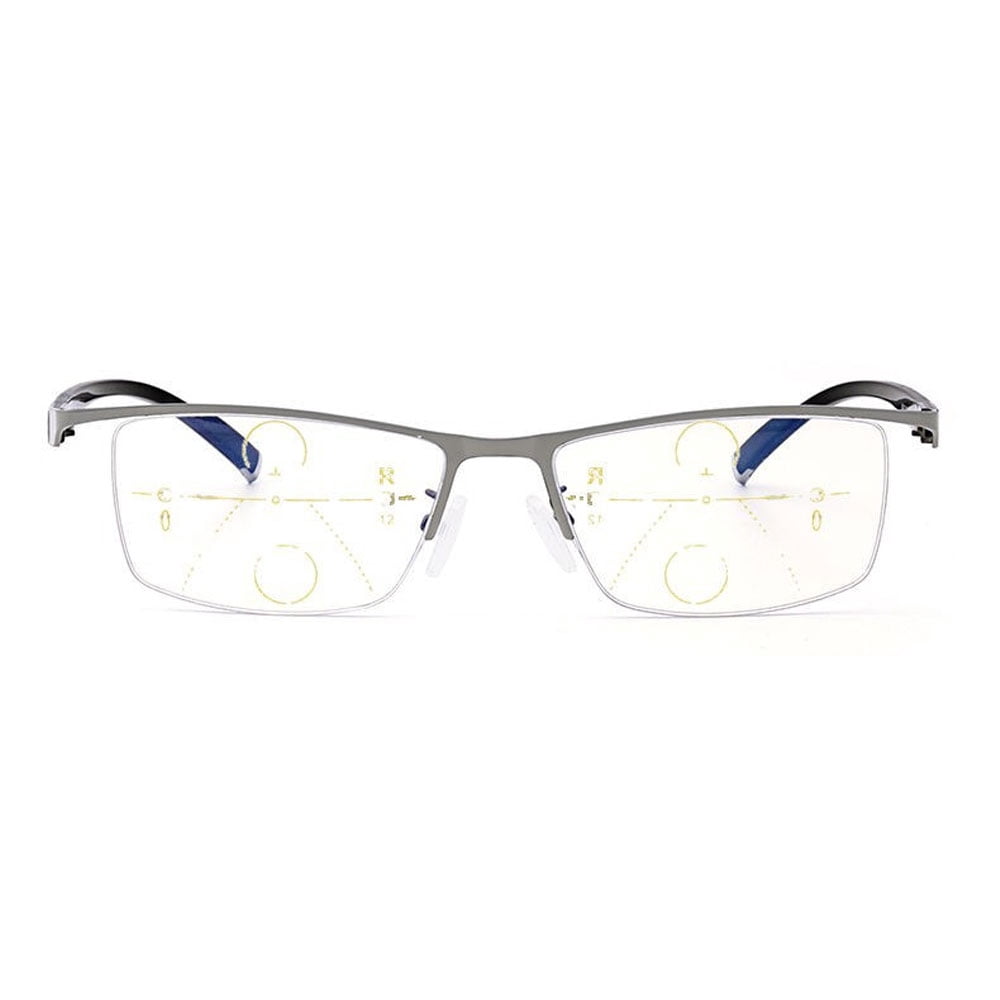 Men Gunmetal Half Rimless PROGRESSIVE Reading Glasses Multi-focal Business Flexible TR Lightweight Classic Readers +4.00