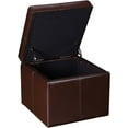 thumbnail image 5 of Homebeez Faux Leather Storage Ottoman Square Footrest Stool Cube Bench Ottoman (Reddish Brown), 5 of 16