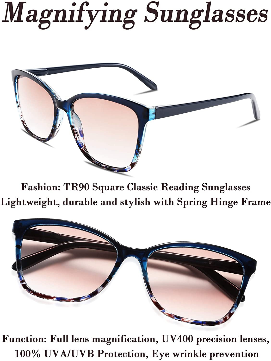 FEISEDY Vintage Reading Sunglasses Women Men TR90 Spring Hinge Hyperopia Presbyopia Glasses Reader B2505 