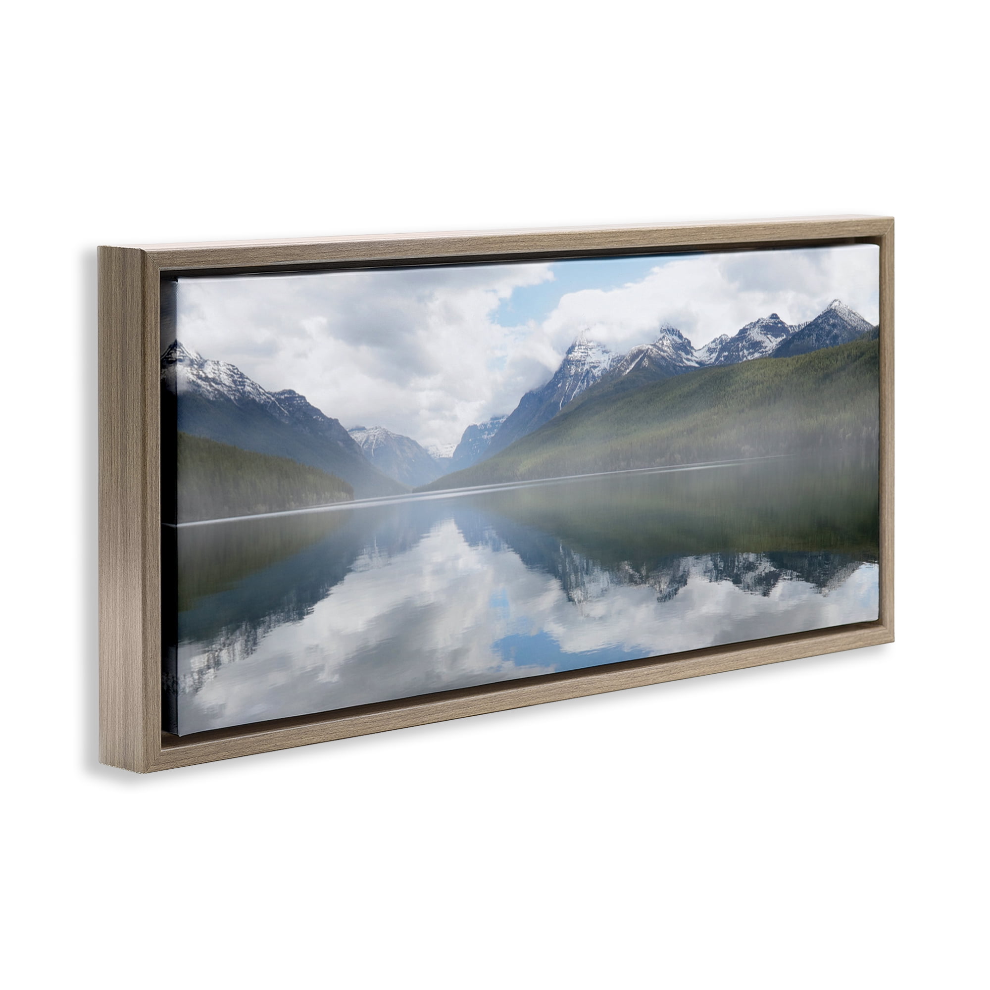Stupell Industries Mountain Peak Reflections Landscape Photography Brown Floater Framed Art Print Wall Art, 31 x 14