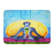 KDAGR Healing Lotus Pose Yoga Chakra Symbol Reiki Therapy Watercolor Painting Mind Aura Doormat Floor Rug Bath Mat 23.6x15.7 inch