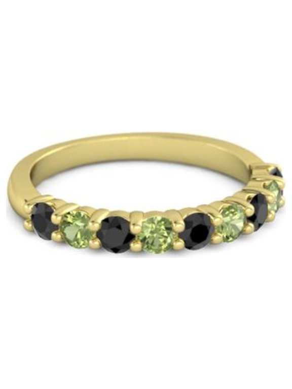 925 Sterling Silver Round 2.5MM Black Spinel Peridot Eternity Yellow Plated Ring