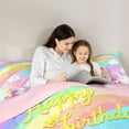 thumbnail image 5 of jejeloiu Happy Birthday Queen Comforter Set,Cute Unicorn Bedding Sets,Colorful Stars Rainbow Bedding Comforter Set For Girl Kids,Microfiber Bedroom Decor Reversible,3 Pieces, 5 of 8
