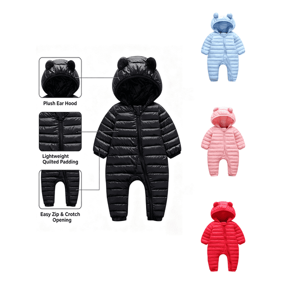 Busydd Unisex Baby Clothes Newborn Baby Winter Coat Infant Warm Solid Color Puffer Jacket Zipper Hooded Baby Girl Romper Onesie Baby Boy Clothes 0-3 Months