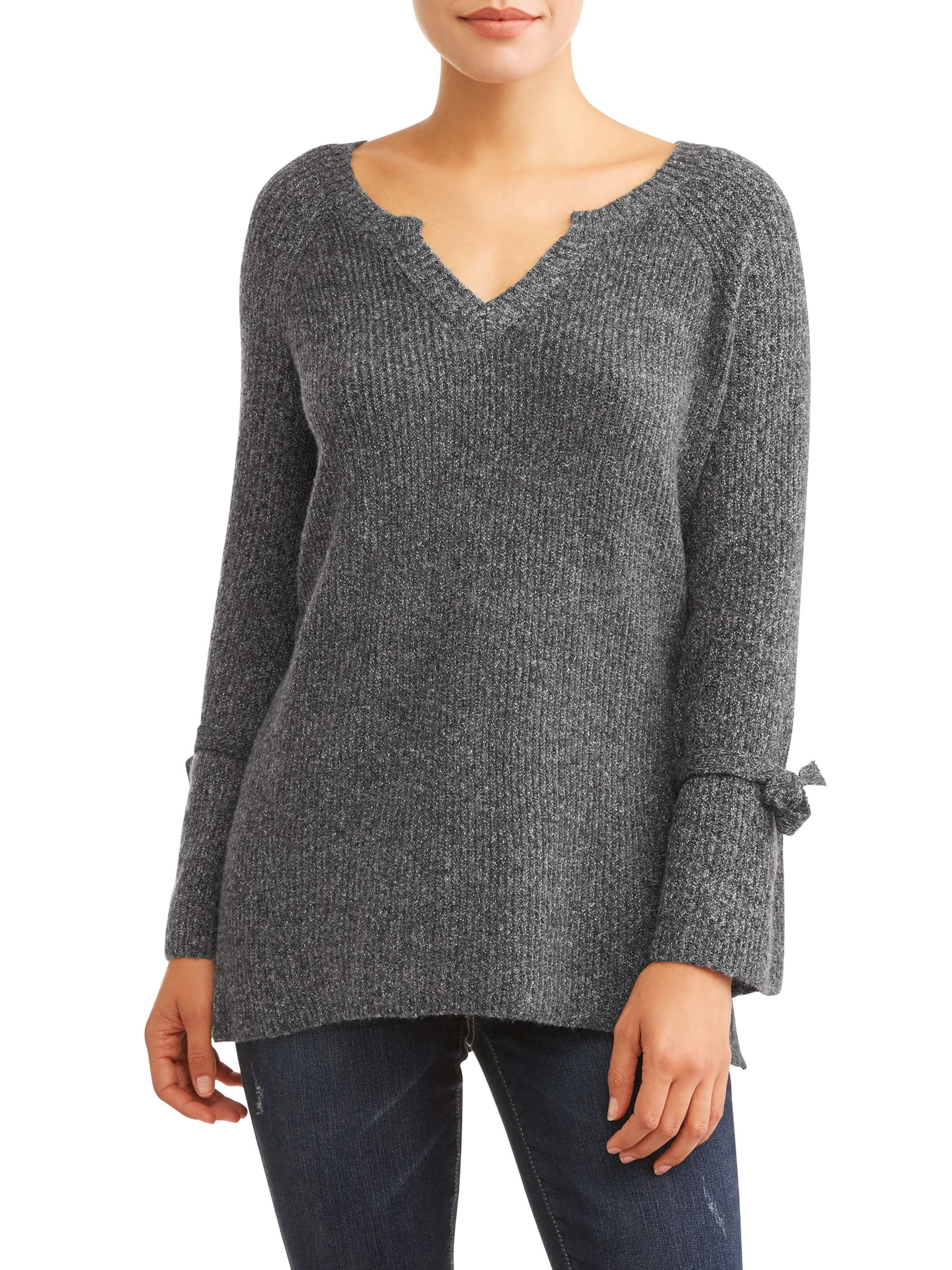 Thyme + Honey - Women's V-Neck Tie Sleeve Sweater - Walmart.com ...