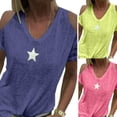 thumbnail image 1 of Women Summer Cold Shoulder Star Print Plus Size T-Shirt V Neck Solid Color Top, 1 of 7
