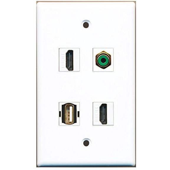 RiteAV - 2 Port HDMI 1 Port RCA Green 1 Port USB A-A Wall Plate