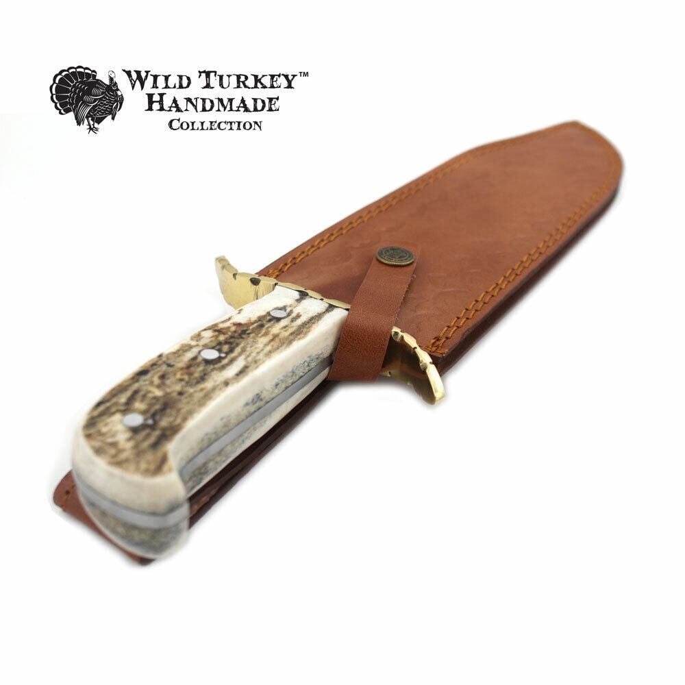 Wild Turkey Handmade Damascus Collection Fixed Blade Stag Handle Hunting Knife
