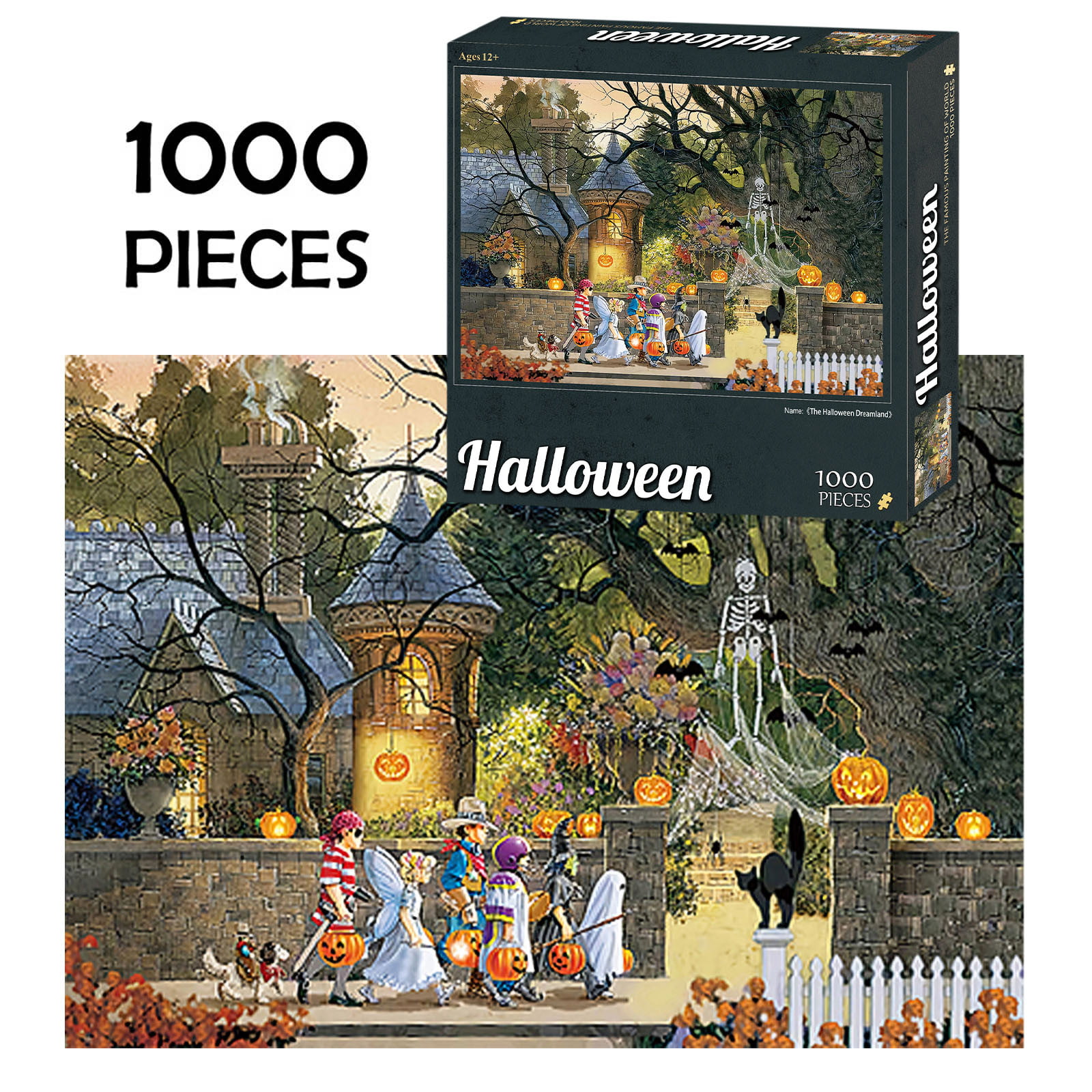 29.53 x 19.69 Pumpkin Witch Ghost House Cute Cartoon Puzzle Educational Games HD Printing A 1000 Pieces Halloween Puzzles for Adults Kids Ideal for Relax Meditation