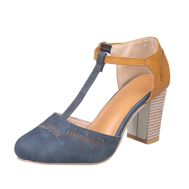 Chaussures pour Femmes Chaussures Talons Hauts pour Femmes Mode Rome Bout Rond Sandales à Bride à Boucle Talon Épais Talons Hauts Chaussures