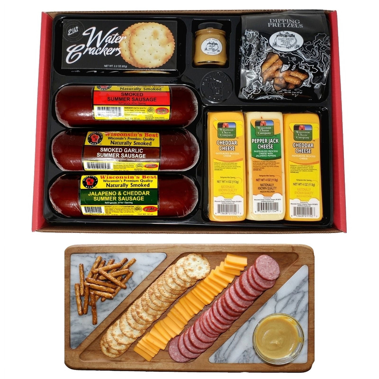Wisconsin's Best and Wisconsin Cheese Company - Ultimate Gift Basket - 100% Wisconsin Cheddar Cheese, Crackers, Summer Sausage, Pretzels & Mustard. Perfect Holiday Gifts, Christmas Gifts
