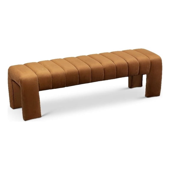 Meridian Furniture Andaz 17.5" Velvet & Solid Wood Bench in Saddle