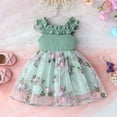 thumbnail image 6 of MIXUE Baby Girls Casual Dresses Summer Solid Color Floral Embroidery Crew Neck Ruffle Sleeveless A Line Comfortable Dress Daily-Wear,Green,9-12 Months, 6 of 8