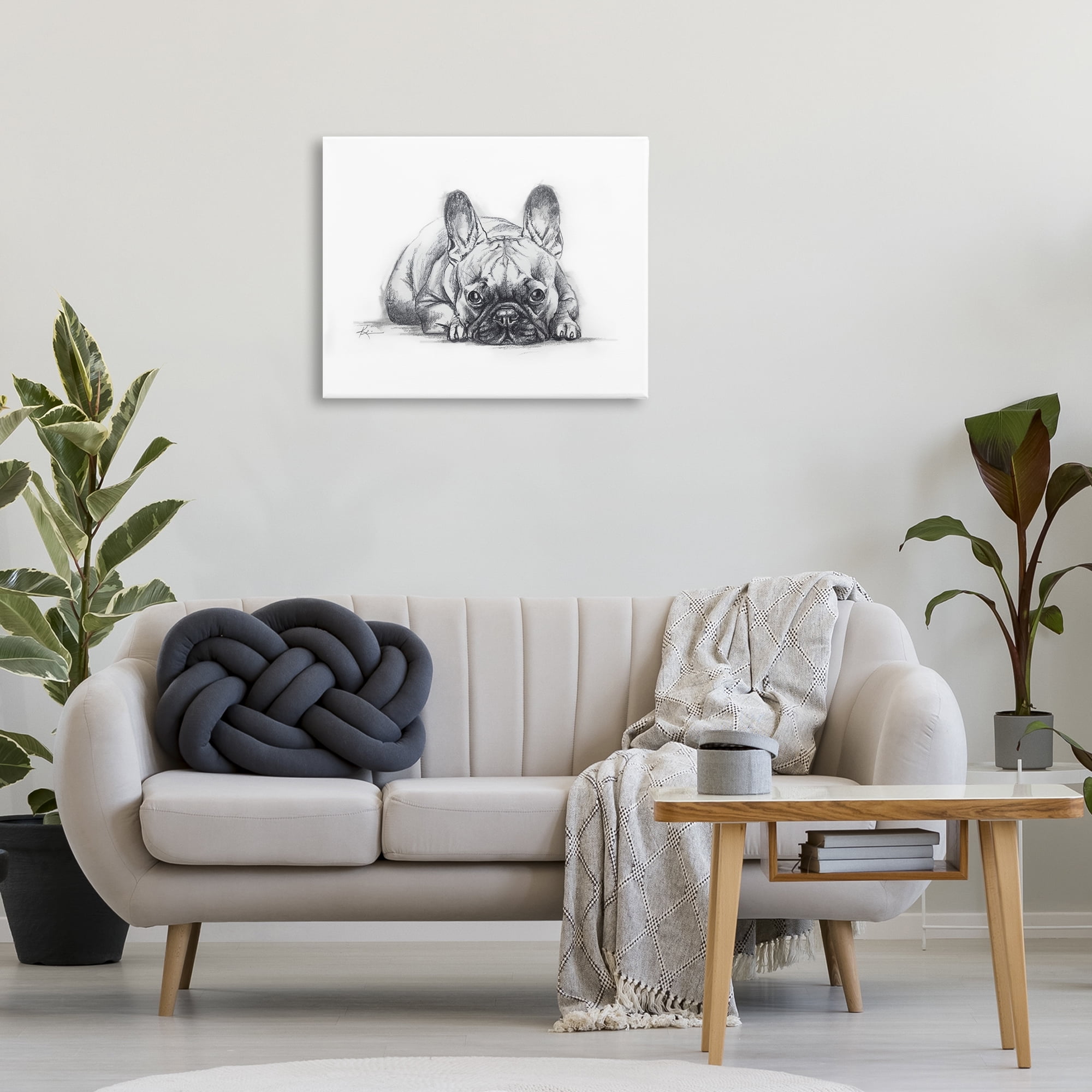 Stupell Industries French Bulldog Naptime Animals Drawing Wrapped Canvas Art Print Wall Art, 30 x 24