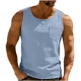 thumbnail image 3 of VBTAPA Men's Summer Sleeveless Tops Solid Color Pocket Tank Top Soft Stretchy Tanks Sports Training Shirts for Men Light Blue L, 3 of 8