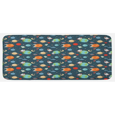 

Cartoon Kitchen Mat Style Astrological Concepts Earth Mars Saturn Neptune Astronaut and Craft Plush Decorative Kitchen Mat with Non Slip Backing 47 X 19 Multicolor by Ambesonne