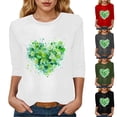 thumbnail image 2 of felwors Womens 3/4 Sleeve Crew Neck Valentine T Shirts Love Heart Printed Graphic Tee Tops (Dark Green, S), 2 of 7