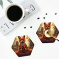 thumbnail image 4 of Yiaed Maple Leaf Meditating Fox Print Leather Coasters for Drinks - Cup Coasters Coffee Table Kitchen Table Bar, Home & Office Gifts Handmade Drink Coasters-Hexagon, 4 of 6