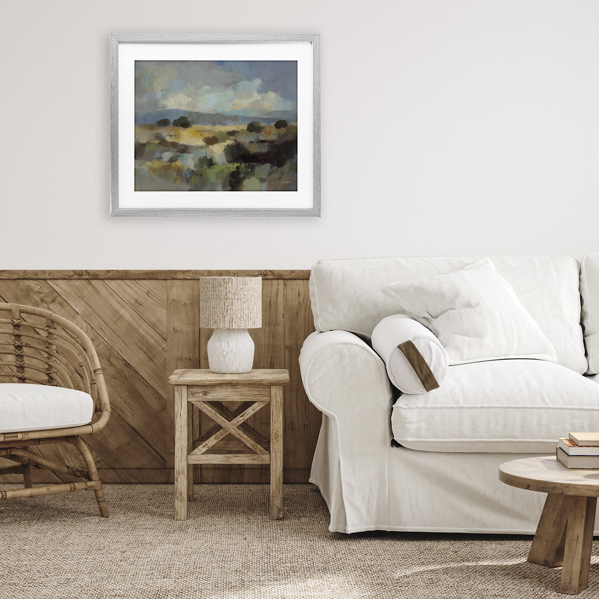 Stupell Industries Muted Blue Landscape with Clouds Gray Framed Print Under Glass, design by Silvia Vassileva