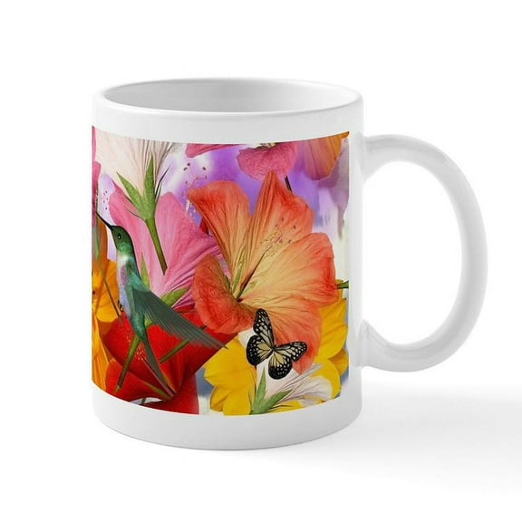 CafePress - Hibiscus Butterflies Mug - 11 oz Ceramic Mug - Novelty Coffee Tea Cup