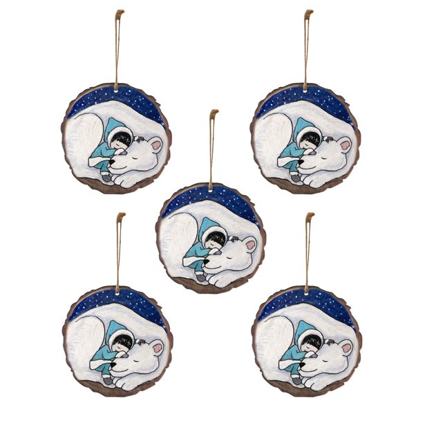 Precioso colgante de madera redondo de Navidad con estampado de animales Wmkox8yii fhajkh5591